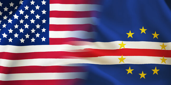 Cape verde,USA flag together.American,Cape verde waving flag