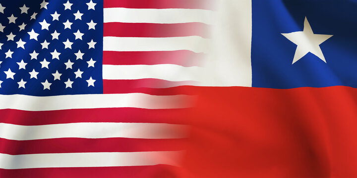 Chile,USA flag together.American,Chile waving flag