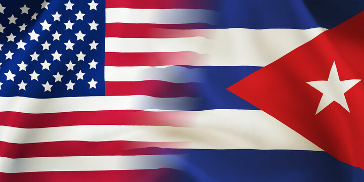 Cuba,USA flag together.American,Cuban waving flag