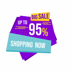 Big sale discount up to 95 percent with floating ribbon banner for promotions and offers