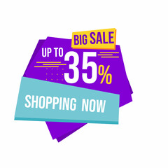 Big sale discount up to 35 percent with floating ribbon banner for promotions and offers