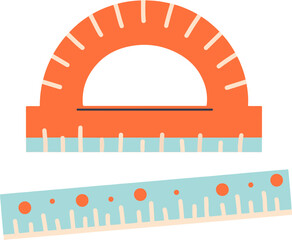 Orange Aqua Protractor Ruler Bright & Cute Stationery Illustration