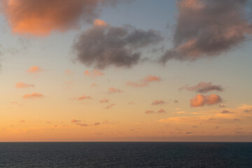 Pink sunset sky with clouds over the Baltic Sea, Svetlogorsk, Kaliningrad region, Russia
