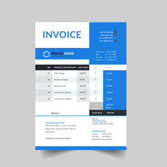 professional business invoice template design in blue color