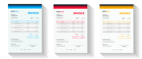 modern invoice Template in 4 different color for your corporate business