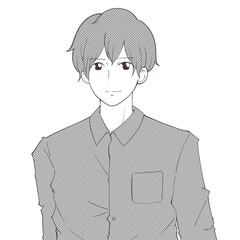 正面を向く男性のイラスト（モノクロ）