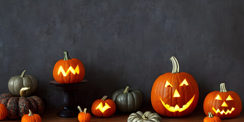 a bunch of jack of lanterns and Halloween pumpkins