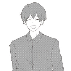 笑顔の男性イラスト（モノクロ）