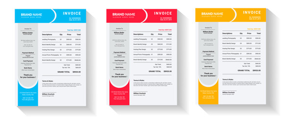 modern invoice Template in 4 different color for your business
