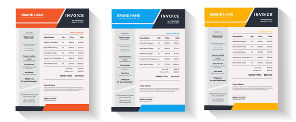 Creative invoice Template in 4 different color for your business
