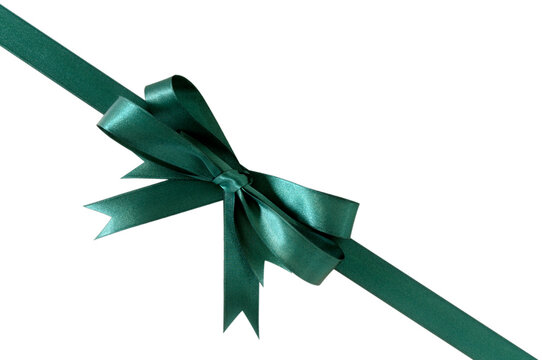 Green Gift Ribbon And Bow Diagonal Isolated Transparent Background Photo PNG File