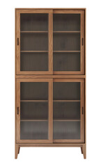 Glass wooden empty bookcase mockup. Png