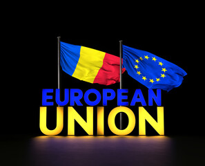 European Union and Romania Flag