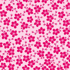 Pink  cherry blossom seamless pattern. floral print in vintage Japanese style. good for fabric, fashion, wallpaper, background, backdrop, summer dress, kimono, pajama, textile.