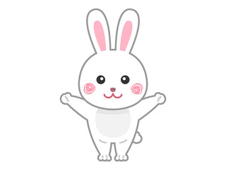 両手を広げた、白色のウサギのキャラクターのイラスト