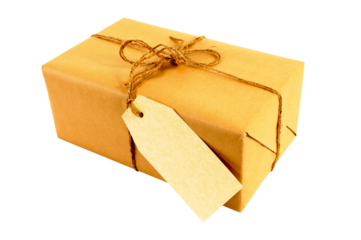 Brown paper package parcel and label isolated transparent background photo PNG file