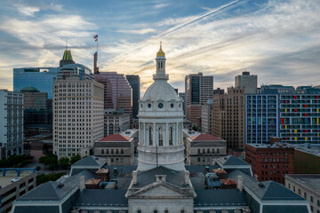 Obraz premium Aerial Drone View of Baltimore City Hall