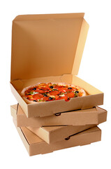 Pizza box pepperoni inside top open photo transparent background isolated PNG file
