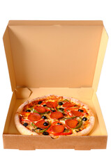 Pizza box pepperoni photo transparent background isolated PNG file