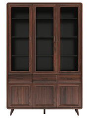 3 doors brown glass wooden cupboard mockup. Png
