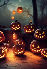 Beautiful Halloween Background with Jack O Lanterns