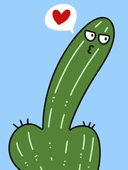 cute cactus cartoon on blue background
