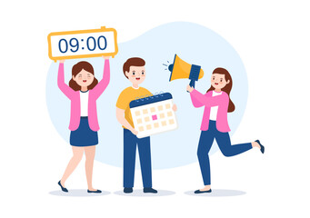 Event Planner Template Hand Drawn Cartoon Flat Illustration with Planning Schedule, Time Management, Business Agenda and Calendar Concept