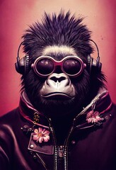 Porträt eines Punkaffen. Monkey-Rock-Musiker. Hipster-Affe mit Punkfrisur. 3D-Rendering © designprojects