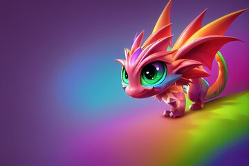 3D rendered computer generated image of an adorable kawaii baby dragon. Modern animation style with cute dragon look. Photorealistic fantasy background and reptile scale texture