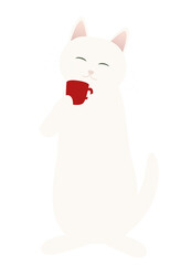 コーヒー休憩でホッとする白猫　背景透明