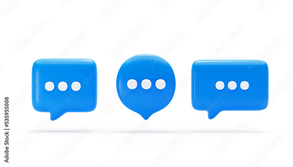 Poster set of chat message blue speech bubble icon with bell notification alert notice reminder symbol conv