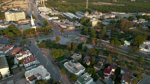 Turkey drone view. Village drone view with old houses and trees. 4k