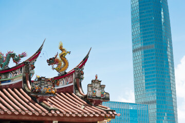 Modern buildings and ancient architecture in the city