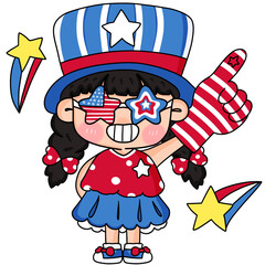 Cute cartoon 4th of July, Independent day, Freedom day, USA. Children Character 