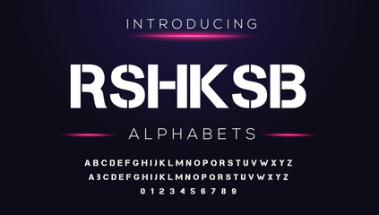 RSHKSB Sports minimal tech font letter set. Luxury vector typeface for company. Modern gaming fonts logo design.