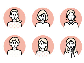  女性のアイコンセット　ポジティブな表情