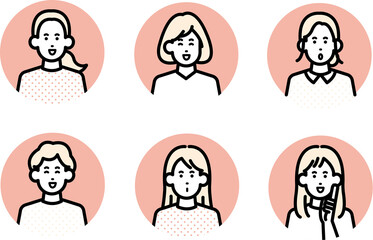  女性のアイコンセット　ポジティブな表情