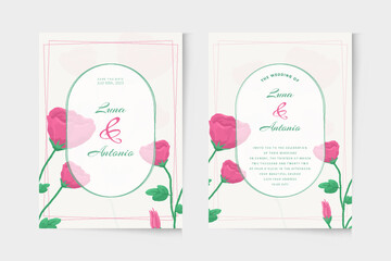 Wedding invitation template with pink rose watercolor