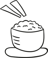 Rice bowl hand drawn outline style