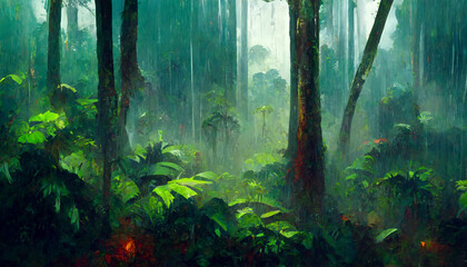 Amazon rain forest beautiful trees in green summer - obrazy, fototapety, plakaty