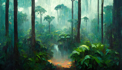 Amazon rain forest beautiful trees in green summer