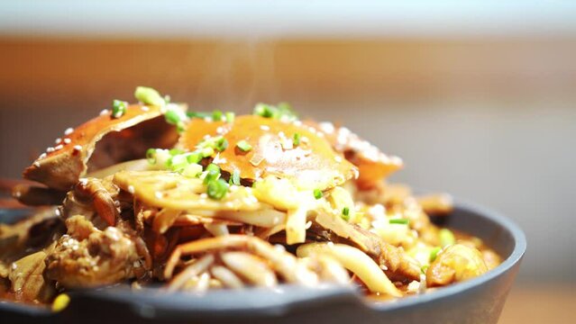 cooked scrabs on dining table
