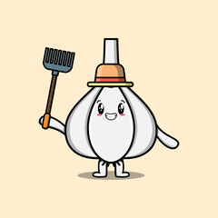 Cute cartoon Agricultural worker Garlic with pitchfork vector image cute modern style design 