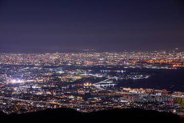 六甲山から大阪方面を望む夜景 - obrazy, fototapety, plakaty