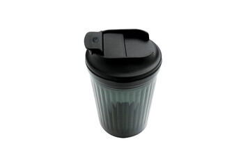 Black plastic water bottle isolated on a white background