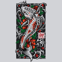 koi fish with japanese theme background vector illustration