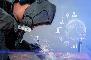 The concept of growth goals for the industry, manpower and machines around the world.