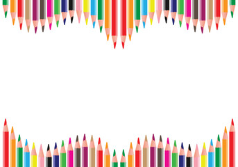 A colorful boarder with rainbow color pencils above and under copy space. vector illustration. 