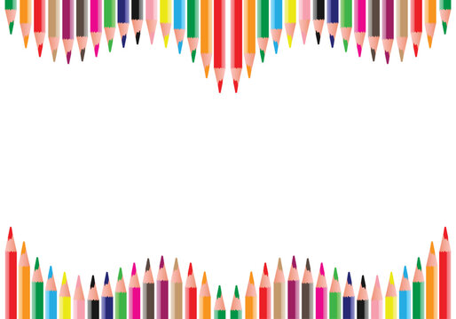 A colorful boarder with rainbow color pencils above and under copy space. vector illustration. 
