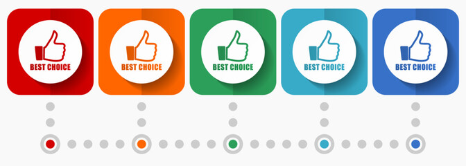Best choice vector icons, infographic template, set of flat design symbols in 5 color options